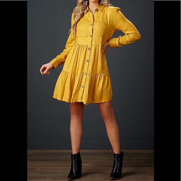 NWT Mud Pie Mustard Yellow Button-Down Dress sz L - Picture 2 of 7